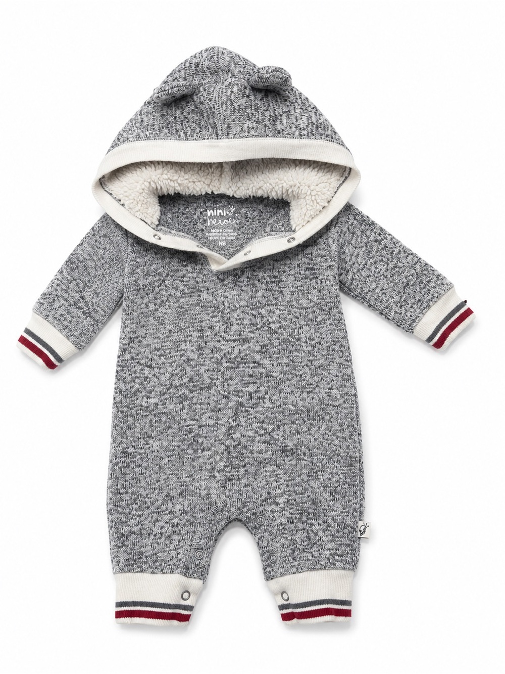 Mini hereos Gray Knit Hooded Footie One-Piece for Kids